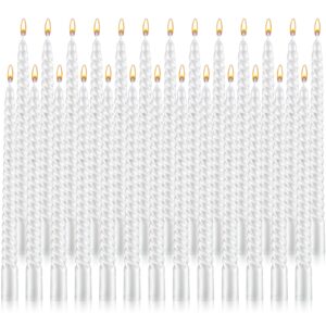 mtlee 30 pieces 10 inch metallic taper candles spiral candle dripless long candle sticks 8 hrs clean burning unscented tapered candles glossy metal like candlesticks for wedding dinn(pearl white)