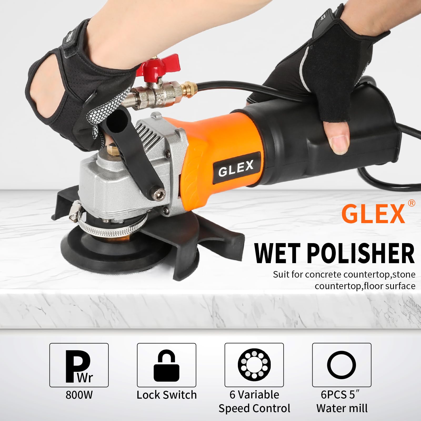 GLEX 800W/4"-GFCI Leakage Protection Professional Wet Polishing Machine for Granite，Marble Tile Stone and Concrete Countertops Marble Water Polishing Machine Stone Polishing Machine Dry Polishing Mach