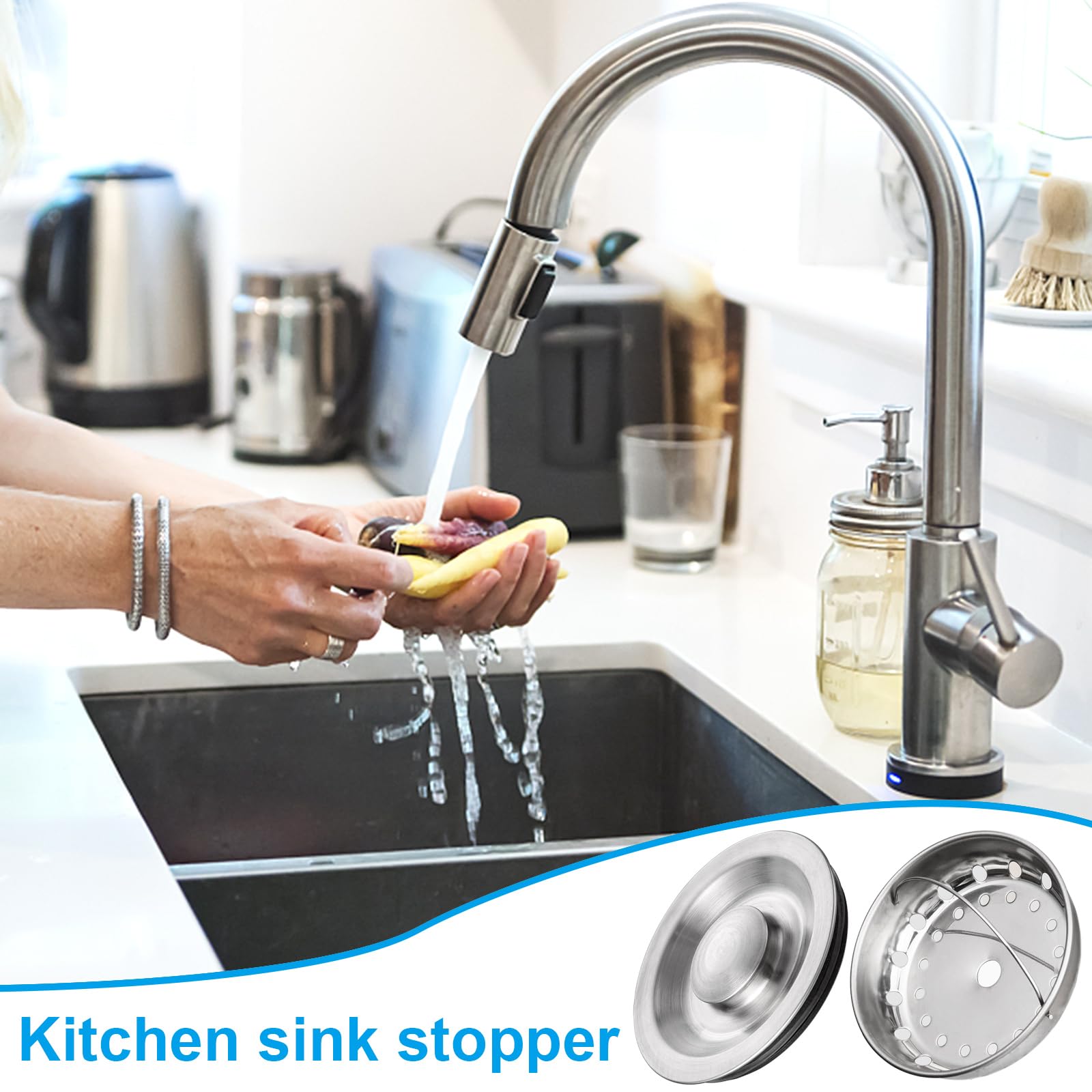 CALATOUR Kitchen Sink Drain Strainer and Drain Cover Set of 2,Sink Stopper Kitchen Drain Sink Strainer,Preventing Clogging of Kitchen Drain (2 Sets)