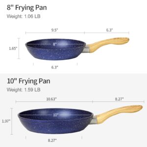 Innerwell Frying Pan Set with Lid, 8" & 10" Fry Pan Set with APEO & PFOA-Free Stone-Derived Interior, Nonstick Frying Pans,Nonstick Skillets Set, Induction Compatible, Star Blue