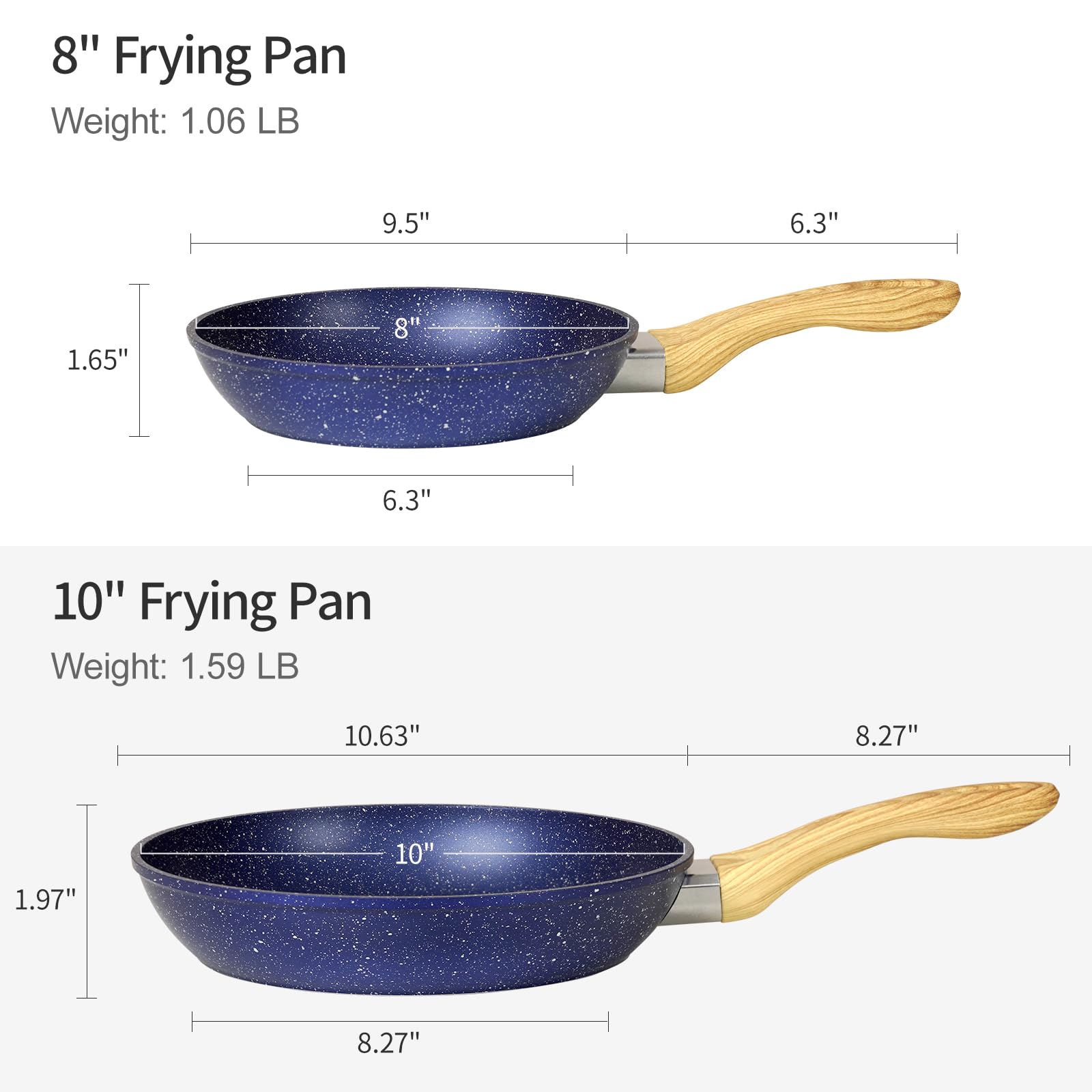 Innerwell Frying Pan Set with Lid, 8" & 10" Fry Pan Set with APEO & PFOA-Free Stone-Derived Interior, Nonstick Frying Pans,Nonstick Skillets Set, Induction Compatible, Star Blue