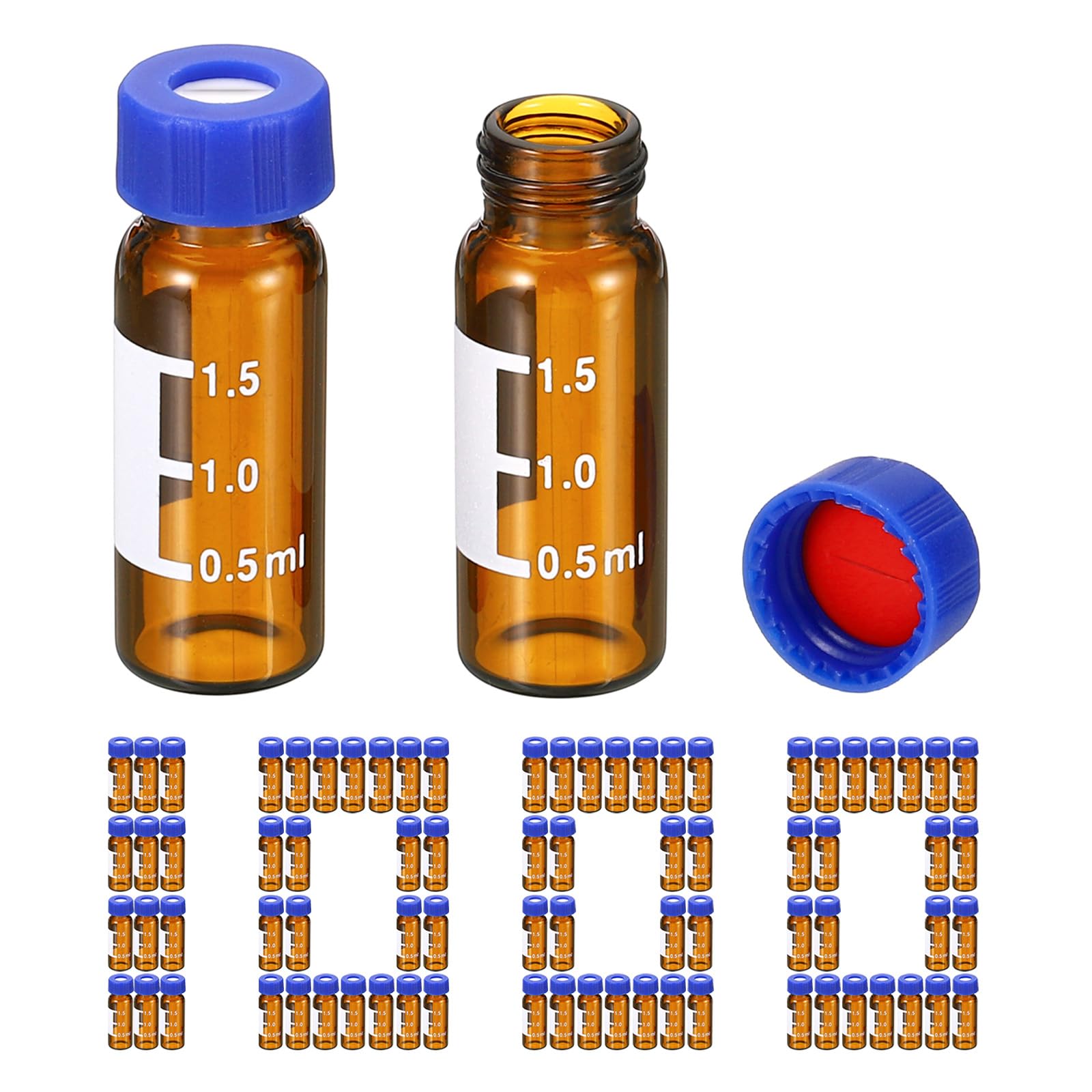 PATIKIL 2ml Autosampler Vial, 1000 Pack Pre-Slit Septa HPLC/GC Vials 9-425 Lab Amber Vials Sample Vial Screw Cap Writing Patch PTFE & Silicone for LC Stamper