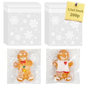 christmas cookie bags 200pcs snowflake cellophane treat bags 5.5x5.5 self adhesive cookie bags for gift giving packaging candy goodie holiday homemade bakery