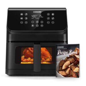 cosori clear window air fryer, 6.5 quart large compact airfryer, 12 one-touch savable custom functions, cookbooks and online recipes, nonstick and dishwasher-safe