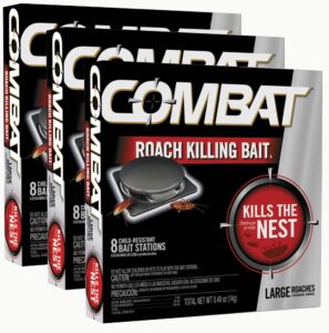 combat roach killing bait for large roaches, kills the nest, child resistant, for waterbugs and cockroaches and more, 8 count (pack of 3)