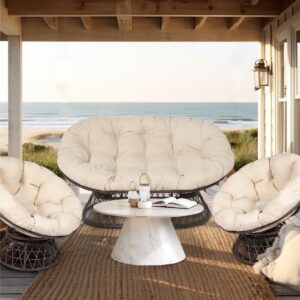 Milliard Double Papasan Chair Loveseat with Beige Cushion and Brown Frame for Indoor and Outdoor Use