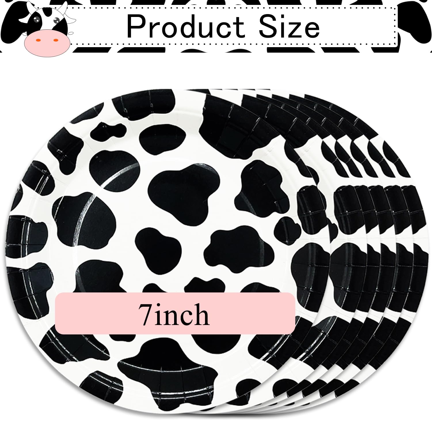 SietDESEO 50 PCS Cow Print Plates 7 Inch Cow Paper Plates for Birthday Party Baby Shower Decoration Disposable Party Plates