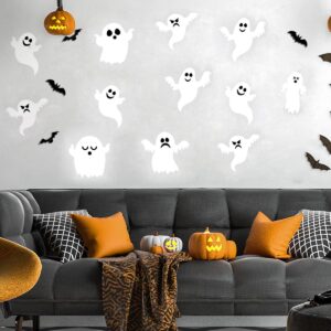 Halloween Ghost Wall Decor 21 Pcs 3D Cute Ghost Stickers Halloween Decorations Reusable Self-Adhesive White Ghost Wall Decals Halloween Party Supplies for Gothic Home Window Door Wall Room Decor