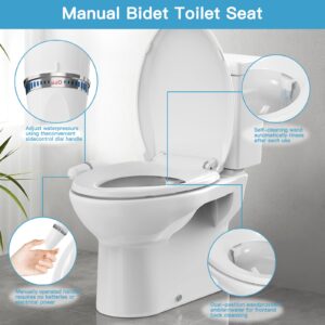 Bidet Toilet Seat, Elongated Non-Electric Bidet Attachment for Toilet with Self-Cleaning Nozzles, Slow Close Toilet Seat,Quick-Release Easy DIY Installation, Feminine Cleaning | 19" White