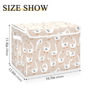 JUNZAN White Goose in Different Poses Storage Bins with Lids Collapsible Clothes Toys Storage Box with Handle Closet Organizer Home Decor Office Basket