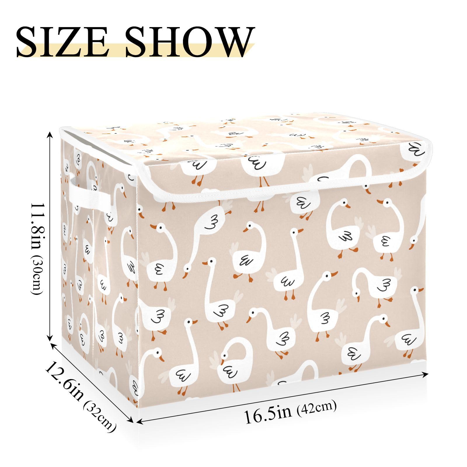 JUNZAN White Goose in Different Poses Storage Bins with Lids Collapsible Clothes Toys Storage Box with Handle Closet Organizer Home Decor Office Basket