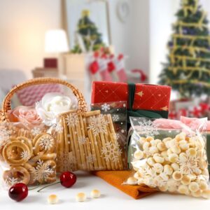 Christmas Cookie Bags 200pcs Snowflake Cellophane Treat Bags 5.5x5.5 Self Adhesive Cookie Bags for Gift Giving Packaging Candy Goodie Holiday Homemade Bakery