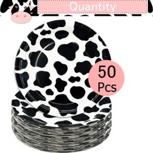 SietDESEO 50 PCS Cow Print Plates 7 Inch Cow Paper Plates for Birthday Party Baby Shower Decoration Disposable Party Plates