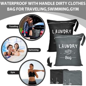 Large Travel Laundry Bags with Zipper, Waterproof Wet Dry Diaper Bags for Dirty Clothes Suitcase, Swimwear, Gym Clothes, Washable Camp Laundry Bag Sleepaway Suitable for Fitness (Black+Grey)