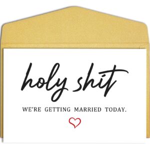 qiliji funny wedding day card, groom bride wedding day vows card, to my husband wife on our wedding day card, holy shit we're getting married today