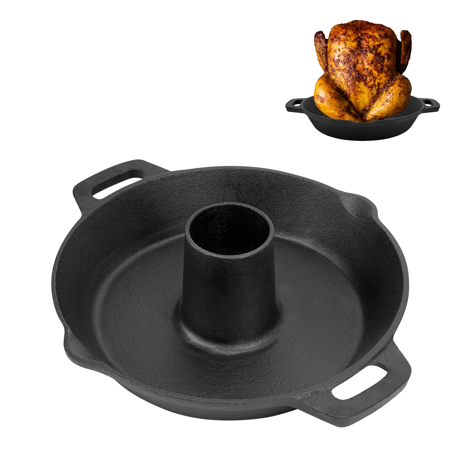 Thanksgiving Cast Iron Chicken Roaster Beer Can Chicken Roasting Pan, Beer Can Chicken Holder Chicken Stand for Most Grills and Oven, Turkey Roasting Pan for Thanksgiving Christmas Roast Chicken