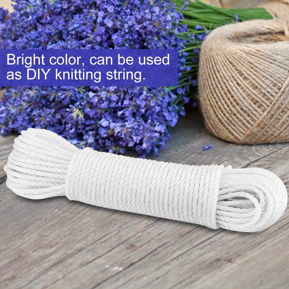 Clotheslines, 65.6 Ft Clothesline Long Clothes Line, Nylon Clothesline Rope Laundry Line Rope Craft Drying Rope for Camping Travel Home Use DIY Rope Laundry Line Dryer Rope (White)