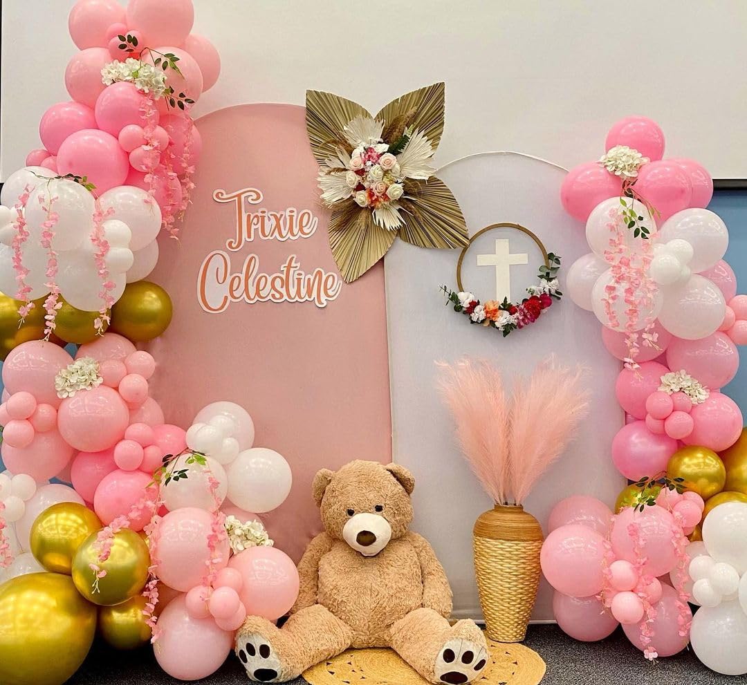 Pink and Gold Confetti Balloons Set, 50pcs 12 inch Light Pink Baby Pink White Gold Party Balloons with Ribbons for Girl Birthday Wedding Baby Shower Bridal Shower Graduation Party Decoration