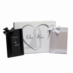 elegant his and hers vow books set - vows book his and hers w/ keepsake box, ring bags, bride & groom cards, writing template - linen covered vow books for wedding - heartfelt wedding vow keepsake