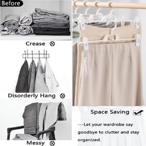 Plastic Pants Hangers, 10 Pack Pant Hangers with Clips, Clothes Hangers with 360°Rotating & Adjustable Clips, Skirt Hangers Space Saving for Kids, Adults and Girls (White)