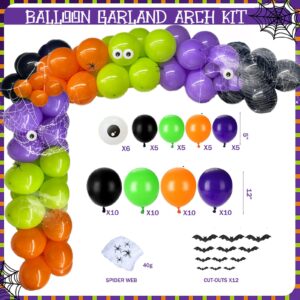 Fiesec Halloween Birthday Party Decorations, Halloween Themed Birthday Party Decorations Backdrop Happy Birthday Banner Balloon Garland Tablecloth Cake Topper Spider Ghost Purple Black Orange