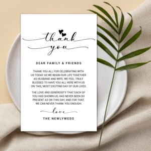 50 Thank You Placecards for Wedding, Wedding Thank You Place Setting Cards for Table Reception, Dinner Plates, Wedding Reception Thank You Cards, Heart Script,4 x 6 inch.