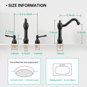 BASDEHEN widespread Bathroom Faucet, 8 inch 2 Handles 3 Holes Solid Brass Bathroom Sink Faucet (Drain Assembly Not Included) (Matte Black)