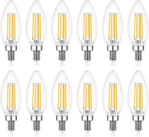 sigalux e12 led bulb candelabra base dimmable, led chandelier light bulbs, 60 watt equivalent candelabra led light bulbs, b10 2700k soft white, type b filament candle light bulbs ul listed, 12 pack