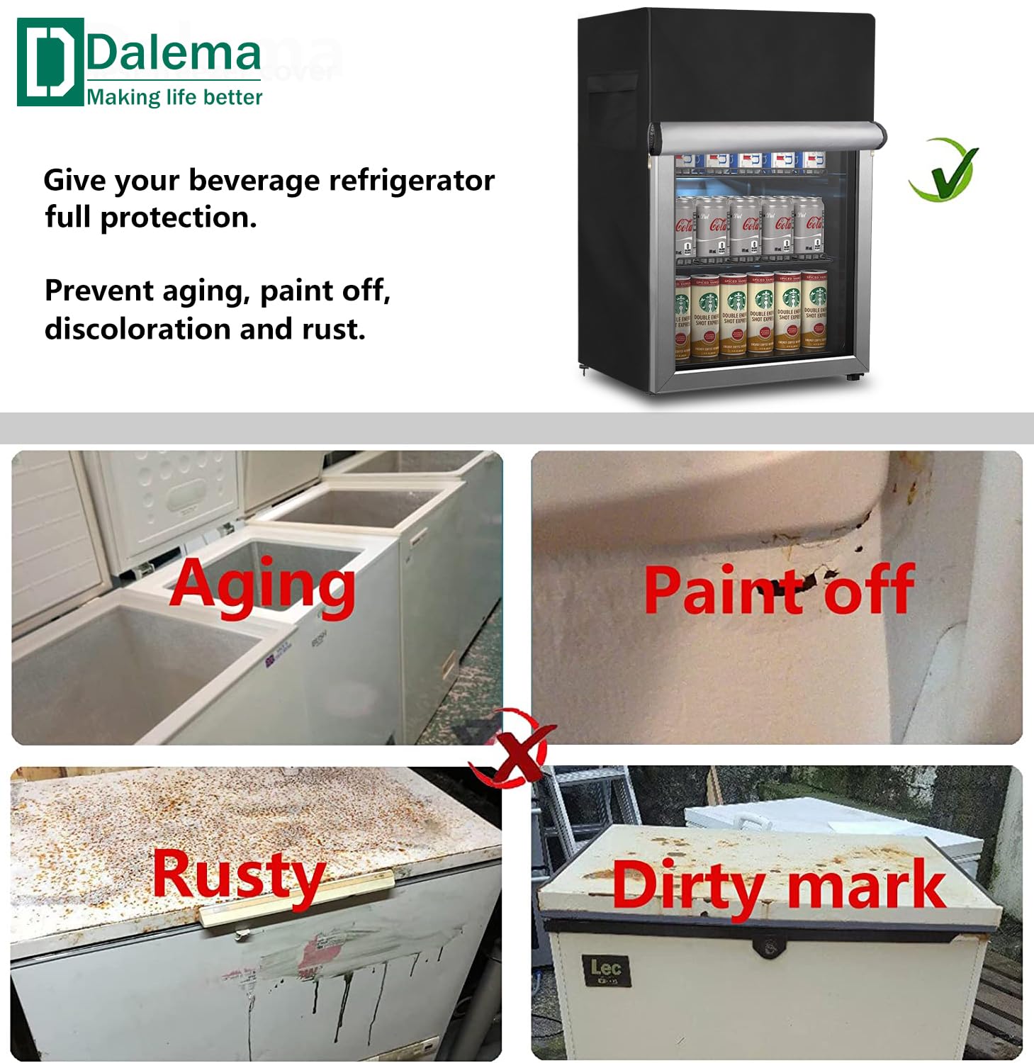 Dalema Outdoor Refrigerator Cover,600D Heavy Duty 100% Waterproof Upright Freezer Cover,Outside Stand Up Fridge Covers.Front Can Be Rolled-Up by Zippers.(Black,20" W x 20" D x 33" H)