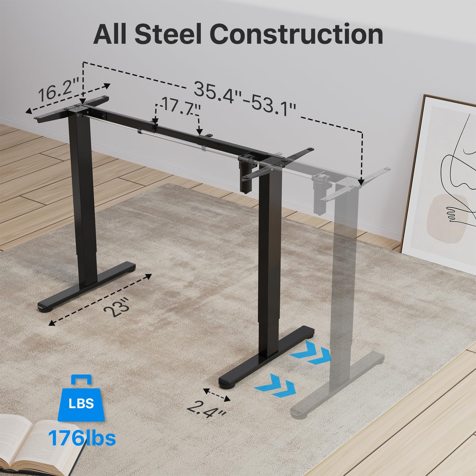 JYLH JOYSEEKER Electric Standing Desk Frame Workstation,Stand up Desk Legs Height Adjustable,Ergonomic Sit Stand Desk Base for 39 to 63 inch Table Tops,Black