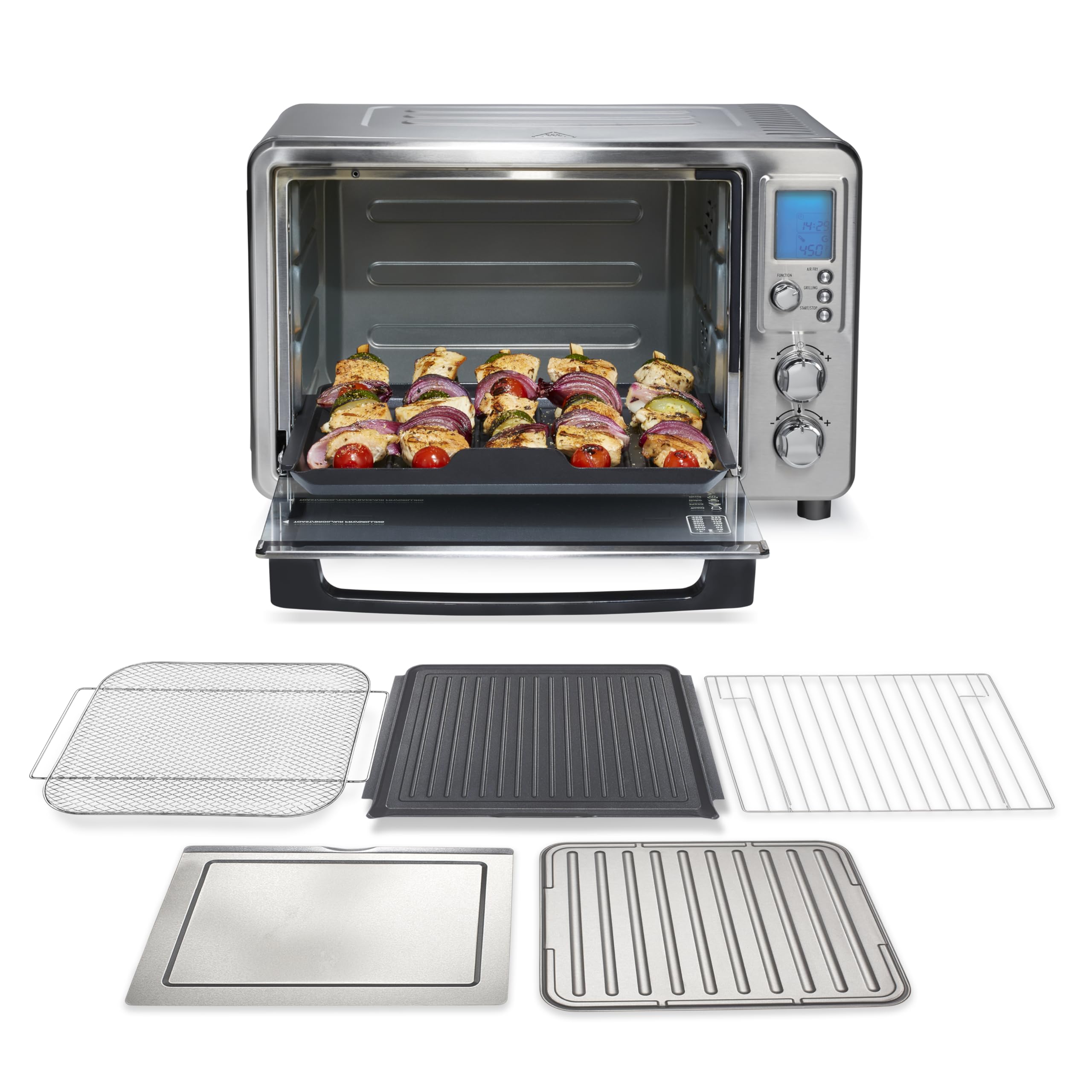 Hamilton Beach 6-in-1 Sure Crisp Air Fryer Toaster Oven Combo & Electric Indoor Grill, 450 F Searing Temp, Bake, Broil, Toast and Pizza Function, .88 cu. ft., 6 Slice Capacity, Stainless Steel (31395)