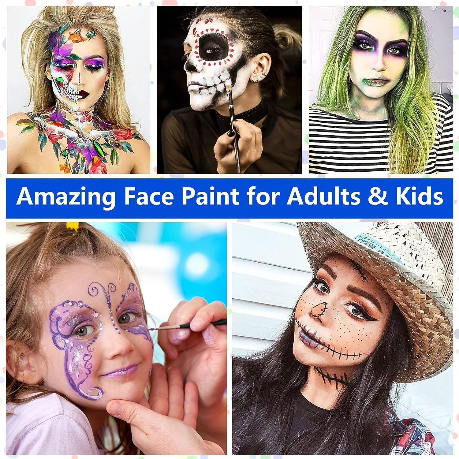 Face Paint,20 Colors Face Paint - Face Painting Kit,Water Based Face Painting Kit For Kids Party With 10 Brushes 5 Sticker Stencils And Paint Tray ，Body Paint For Kids And Adults Halloween Makeup