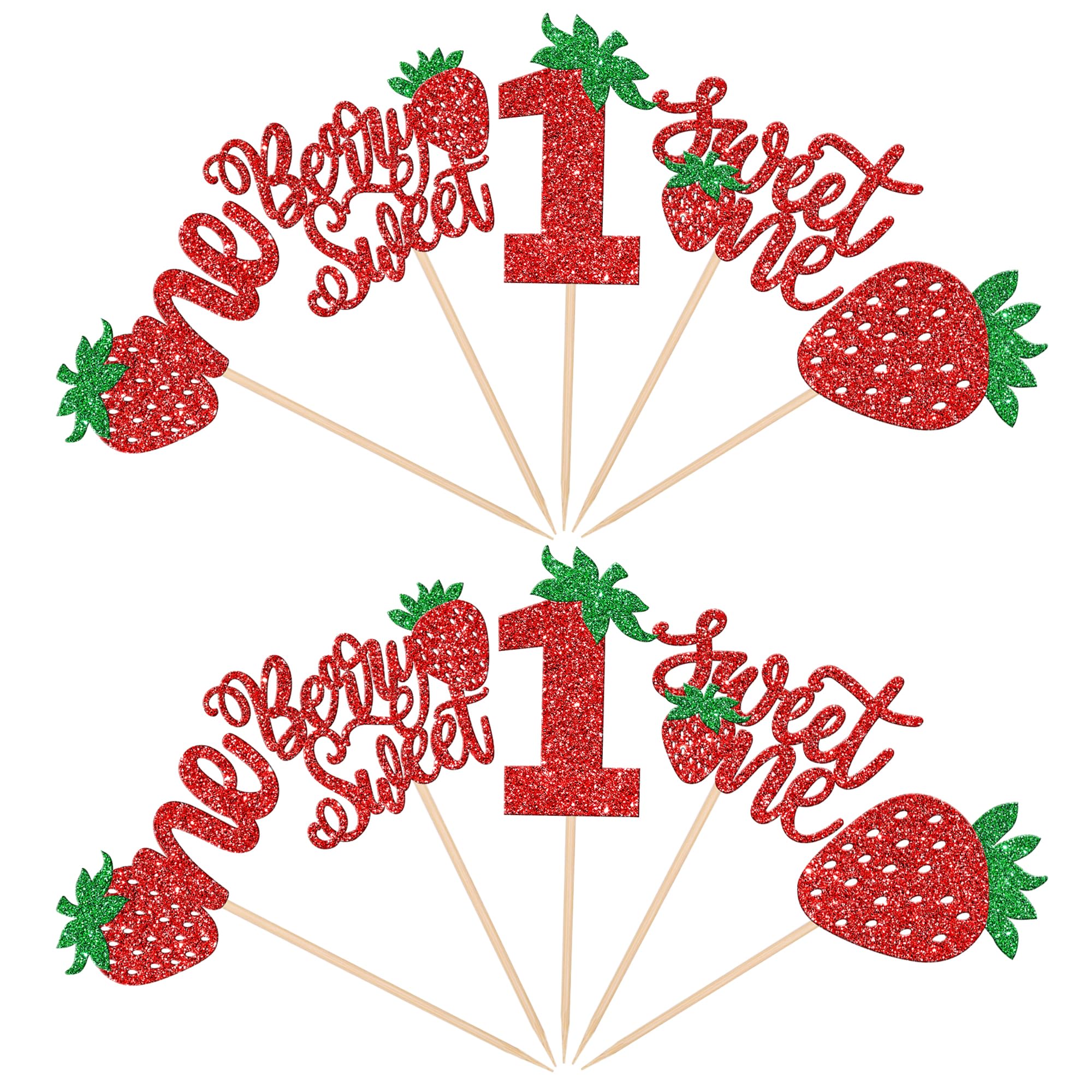 30 PCS Strawberry Sweet One Cupcake Toppers Glitter Berry Sweet 1st Birthday Strawberry Cupcake Picks for Fruit Theme Baby Shower Kids First Birthday Party Cake Decorations Supplies Red