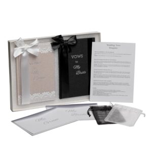 Elegant His and Hers Vow Books Set - Vows Book His and Hers w/ Keepsake Box, Ring Bags, Bride & Groom Cards, Writing Template - Linen Covered Vow Books for Wedding - Heartfelt Wedding Vow Keepsake