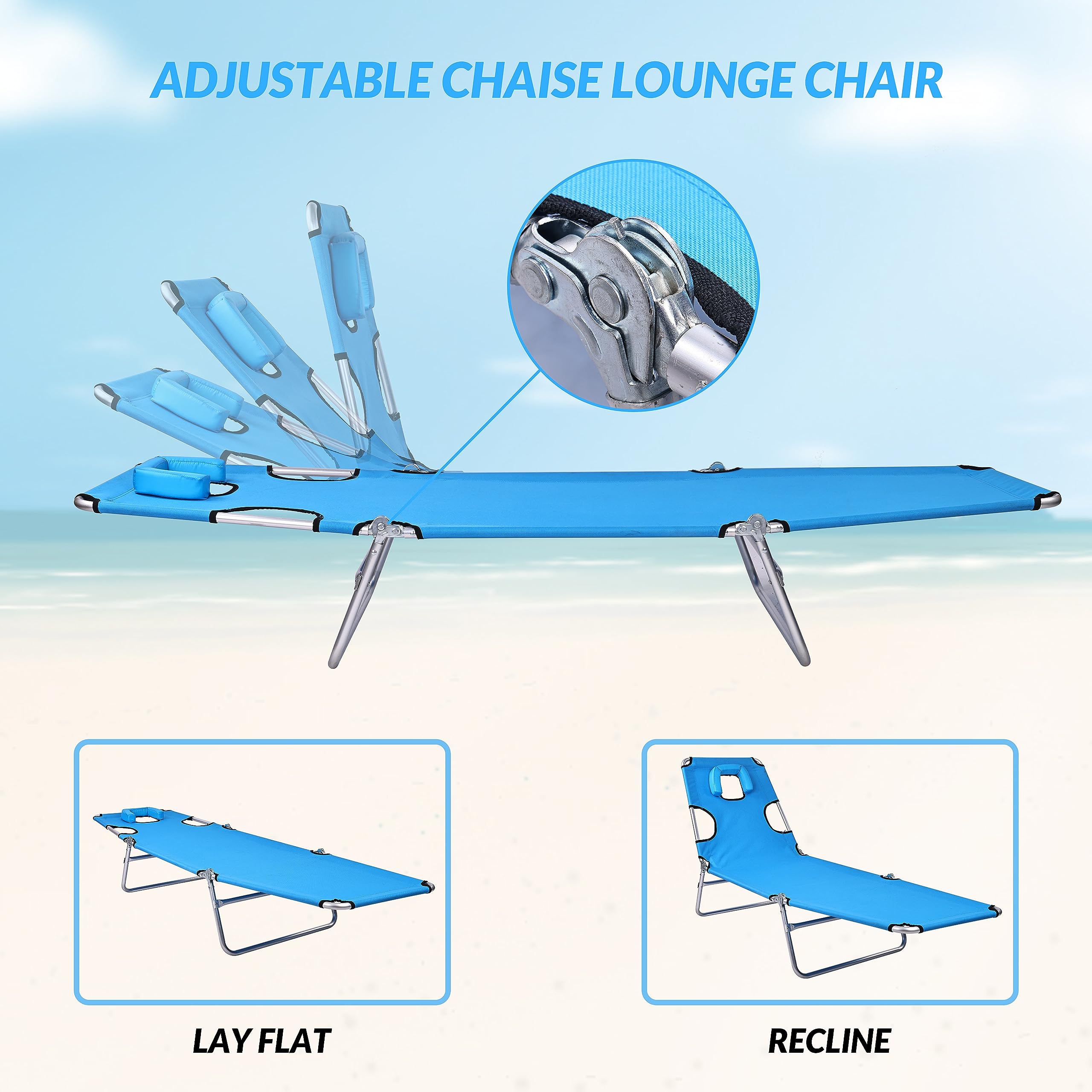 Elevon Foldable Lightweight Face Down Tanning Chaise Lounge Chair with Face and Arm Holes