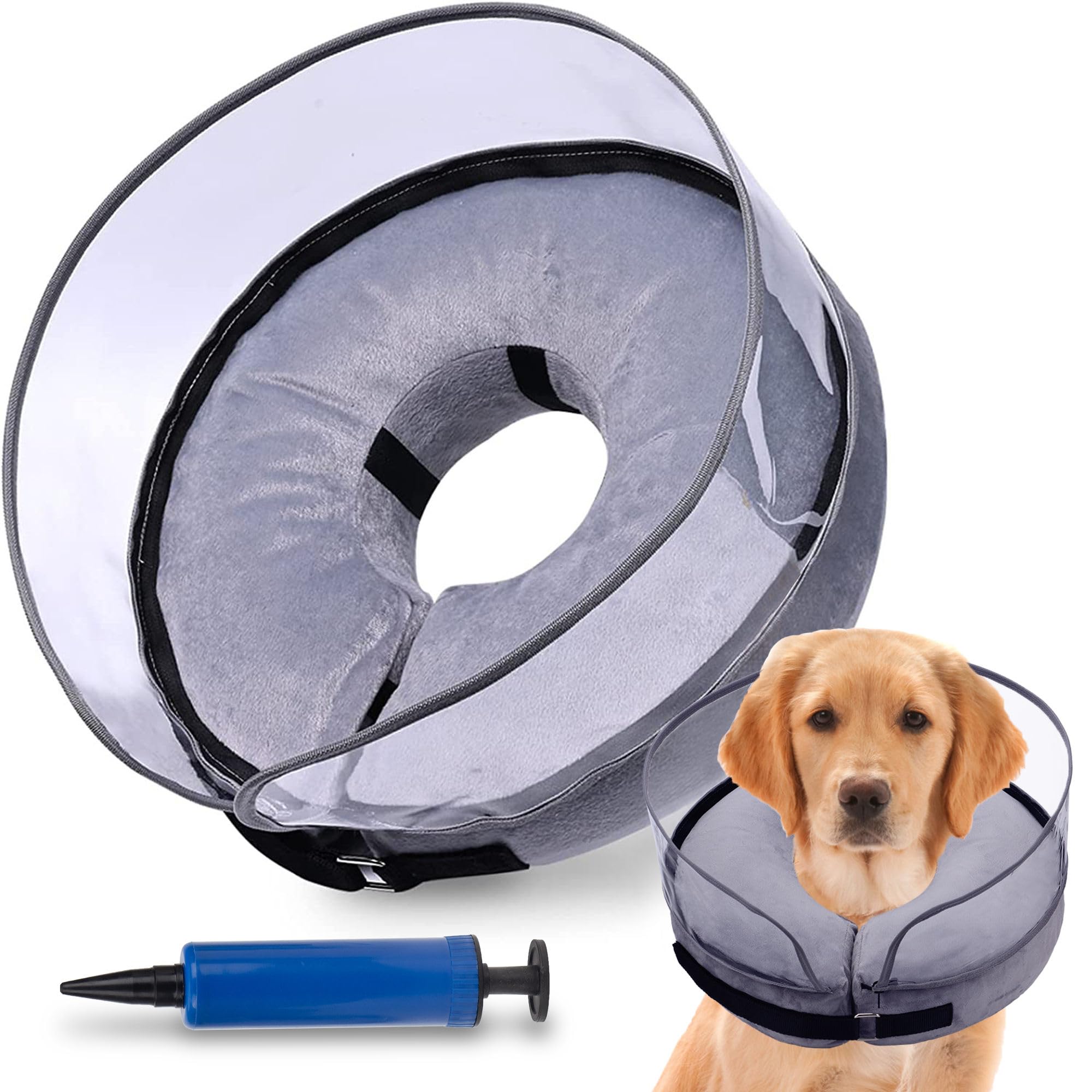 HODOVAS Inflatable Dog Cone Collor After Surgery, Soft Cone with Enhanced Anti-Licking Guard Shield for Medium Dogs and Cats Pets, Gray (M Neck: 9.5-11.8")