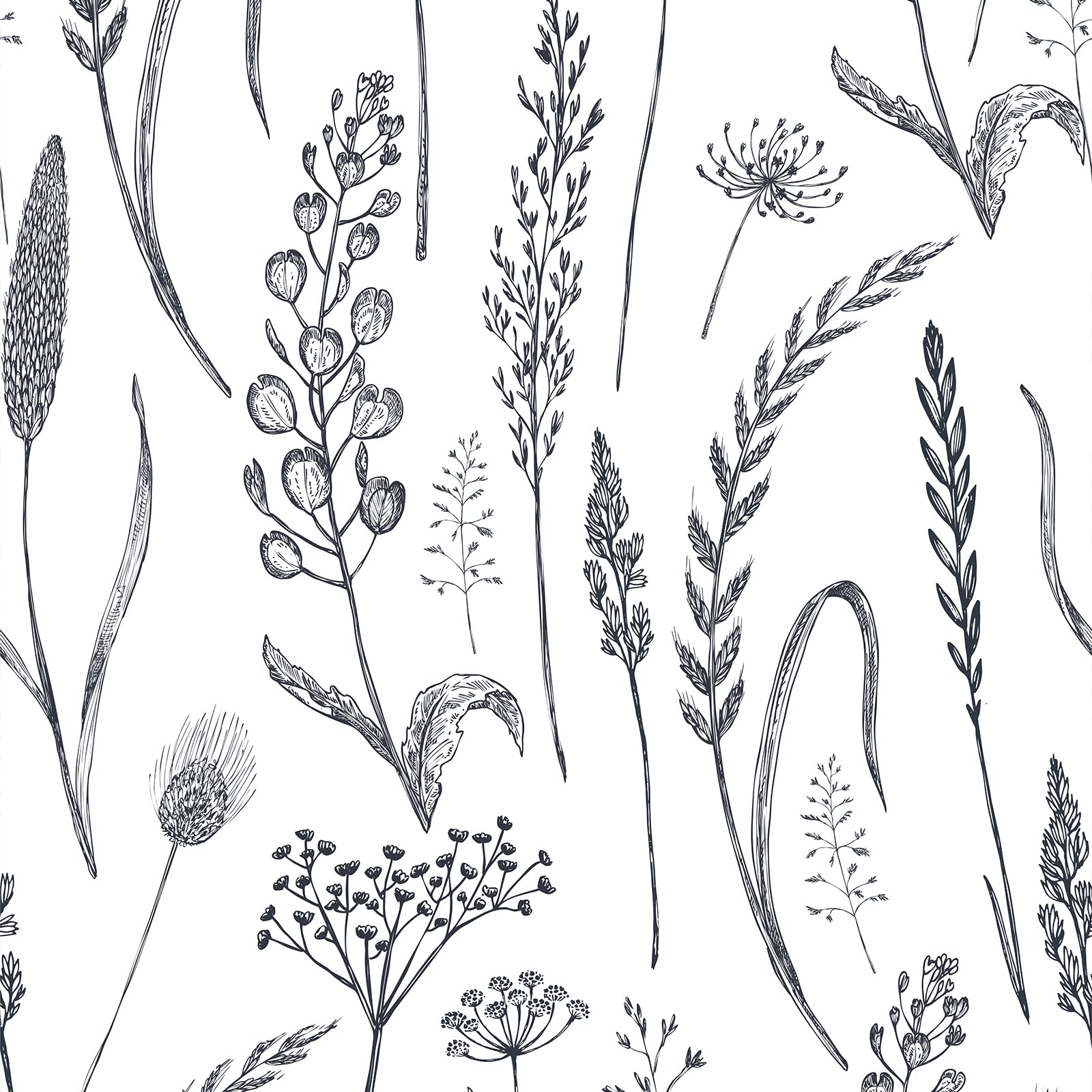 JiffDiff Peel and Stick Wallpaper Black and White Floral Wallpaper Farmhouse Wildwood Wheat Meadow Removable Wallpaper for Bedroom Modern Wallpaper Renter Friendly 118"X17.3"