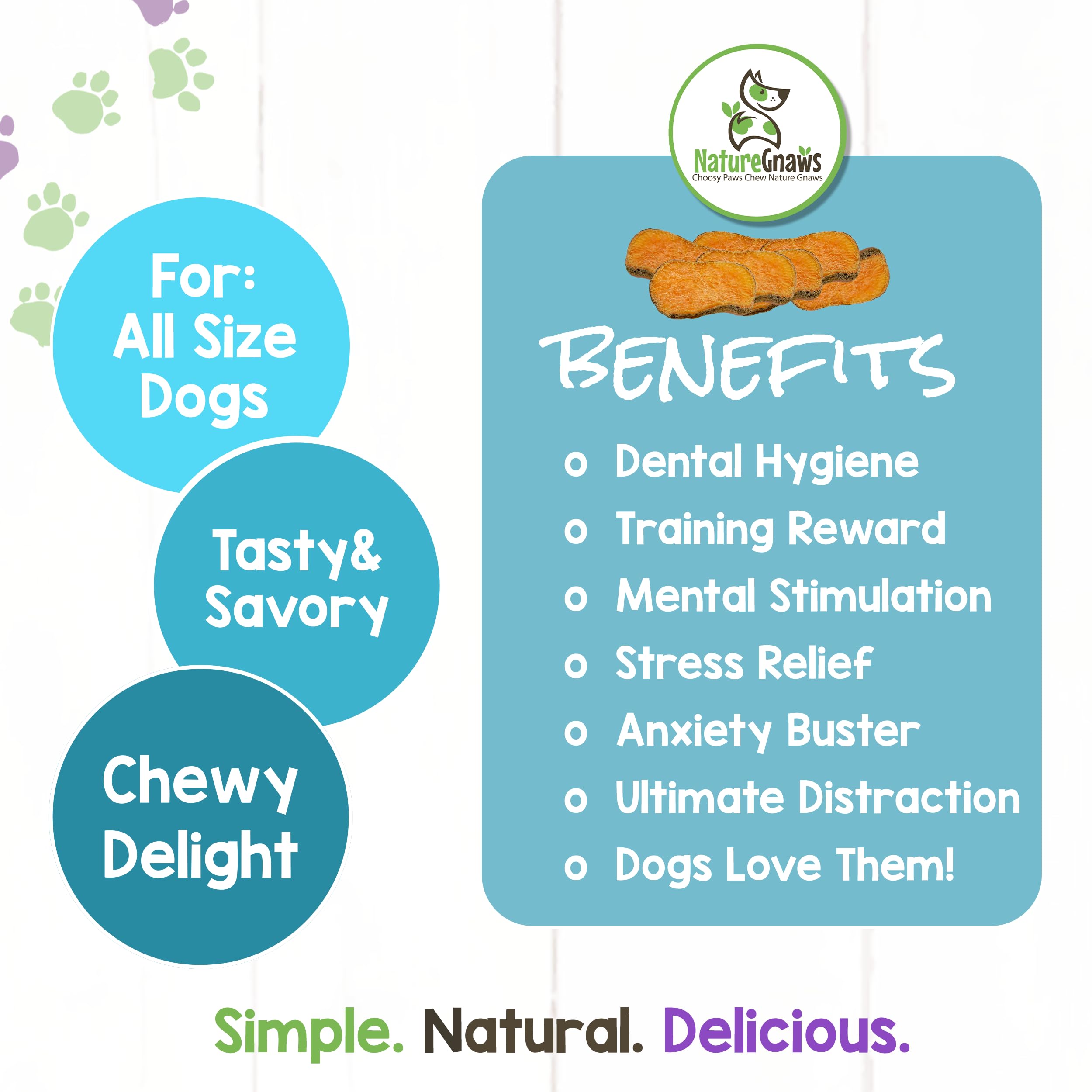 Nature Gnaws Sweet Potato Chips for Dogs - Single Ingredient Natural Dog Chew Treats - 12 oz