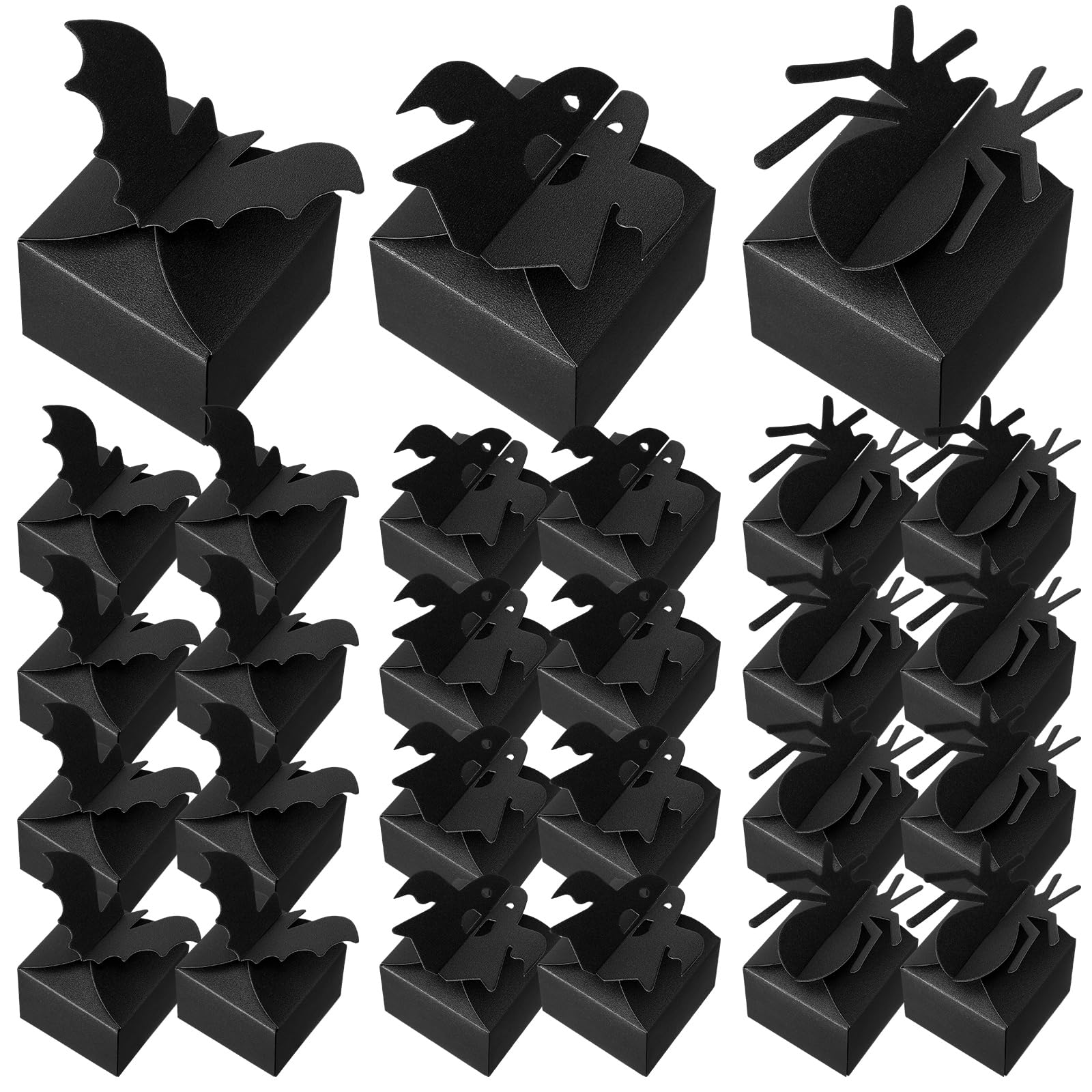 Cholemy 60 Pcs Black Halloween Party Treat Boxes Bat Ghost Candy Cookies Gift Box Spider Black Party Favor Boxes Cardboard Halloween Candy Container for Party Supplies Decorations, 3 Styles