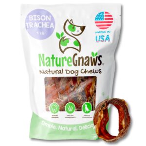 nature gnaws usa smoked bison trachea rings for dogs (1lb) – delicious grain free long lasting chew - premium natural dog chew bones - rawhide free