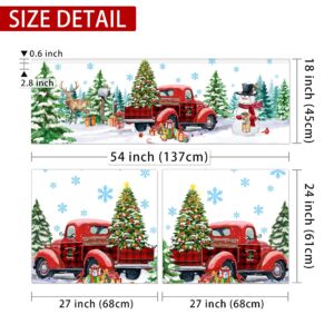 Christmas Kitchen Curtains, Christmas Decor for Home Snowman Valances for Windows, Red Truck Kitchen Curtains and Valances Set Christmas Decorations for Home, 27''x24'' 2 Panel & 54x18 Inch