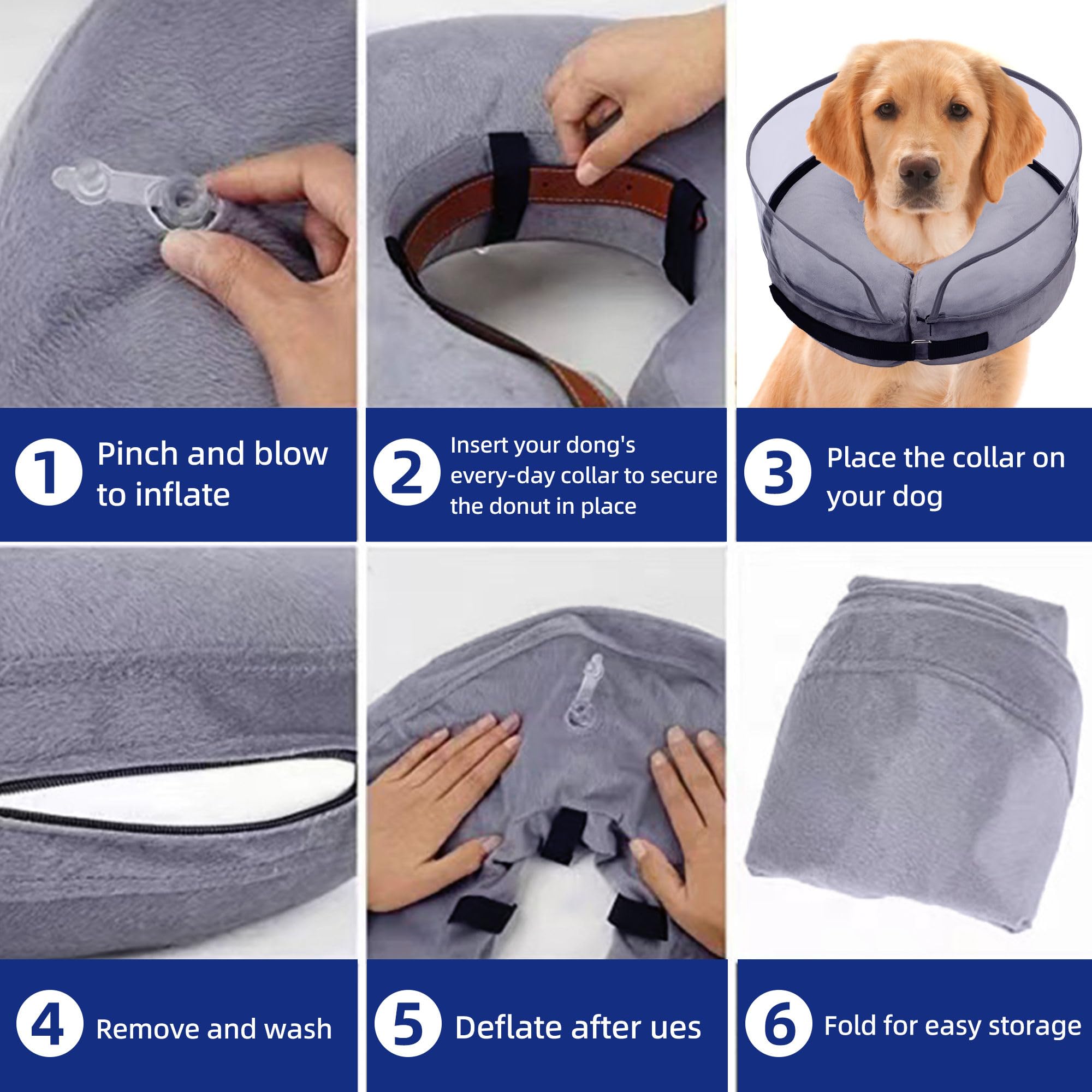 HODOVAS Inflatable Dog Cone Collor After Surgery, Soft Cone with Enhanced Anti-Licking Guard Shield for Medium Dogs and Cats Pets, Gray (M Neck: 9.5-11.8")