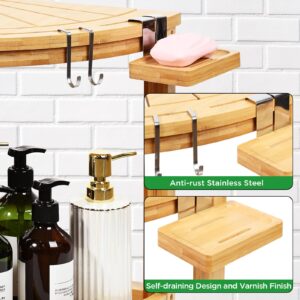 Ollieroo 2-Tier Bamboo Corner Shower Stool for Shaving Legs, Waterproof Shower Bench with Storage Shelf and Soap Dish, Shower Chair for Inside Shower, Non-Slip Shower Foot Rest(Natual)