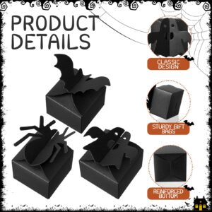 Cholemy 60 Pcs Black Halloween Party Treat Boxes Bat Ghost Candy Cookies Gift Box Spider Black Party Favor Boxes Cardboard Halloween Candy Container for Party Supplies Decorations, 3 Styles