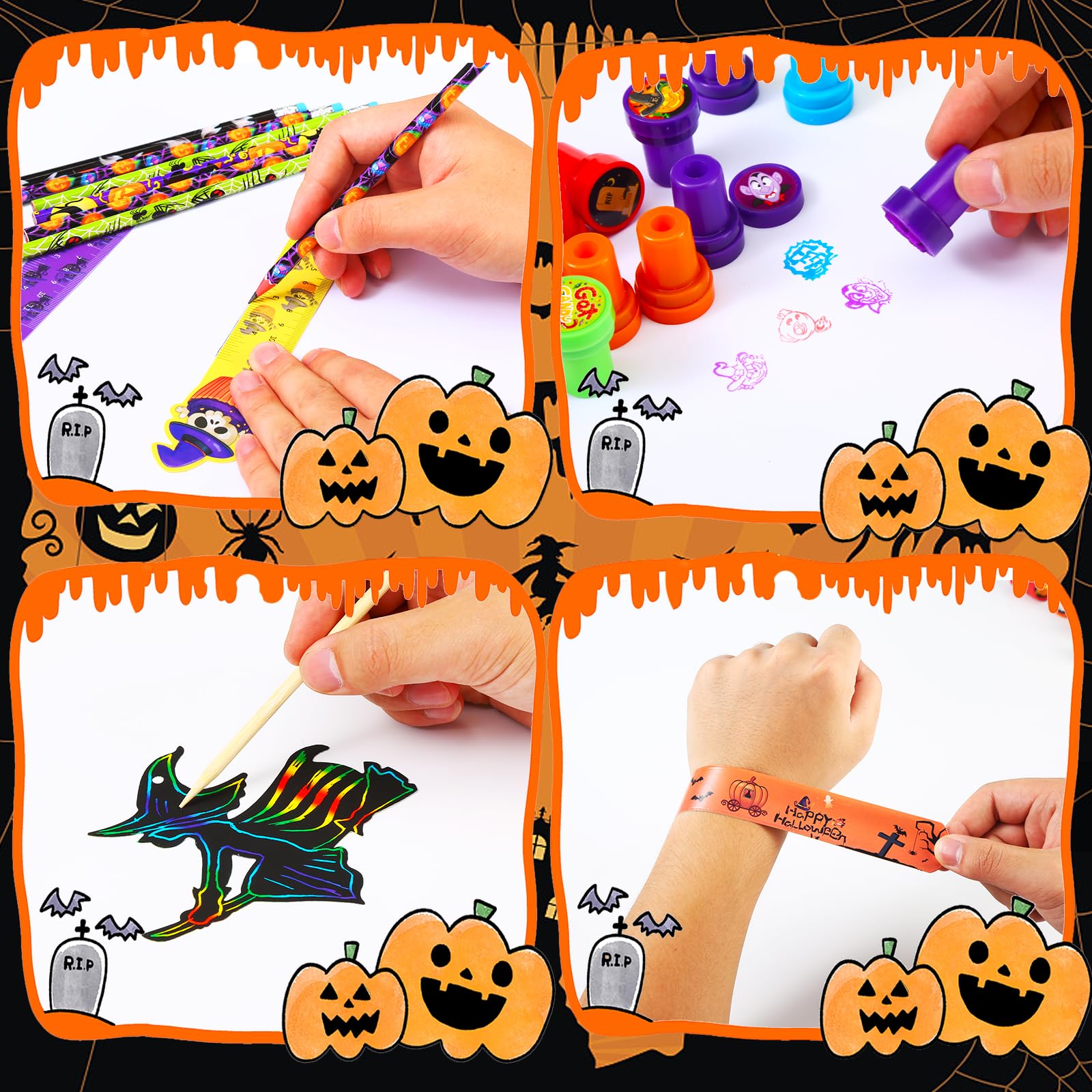 192Pcs Halloween Favors Stationery Gift Set, Trick or Treat Gifts for Kids, Halloween Party Favors for Kids Classroom Prizes Bulk Halloween School Supplies Goodie Bag Stuffers Fillers