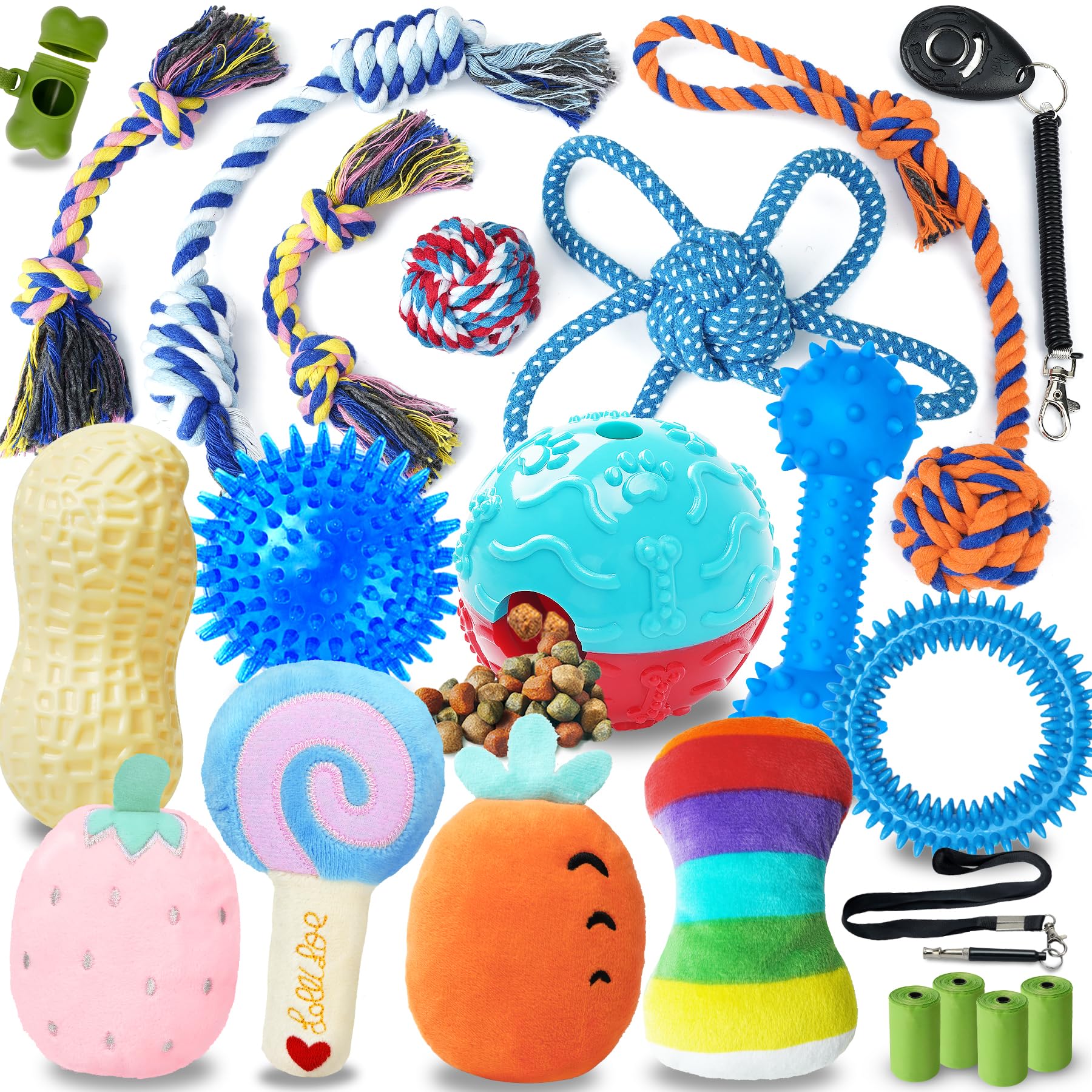 Eefitoys 22-in-1 Puppy Teething Chew Toy Set, Dog Toys with Rope, Squeaky Toys & Treat Balls for Small Dogs