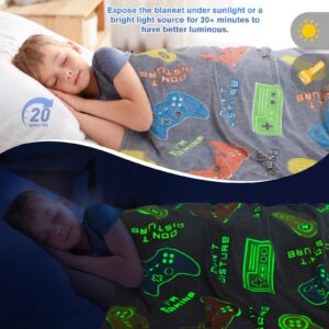 Gaming Blanket Toys Gifts for Boys - Glow in The Dark Game Controller Throw for Kids Age 1-14 Year Old Child Toddler Teen Birthday Christmas Valentine's Day Easter Presents Gamer Room Decor 50"x60"