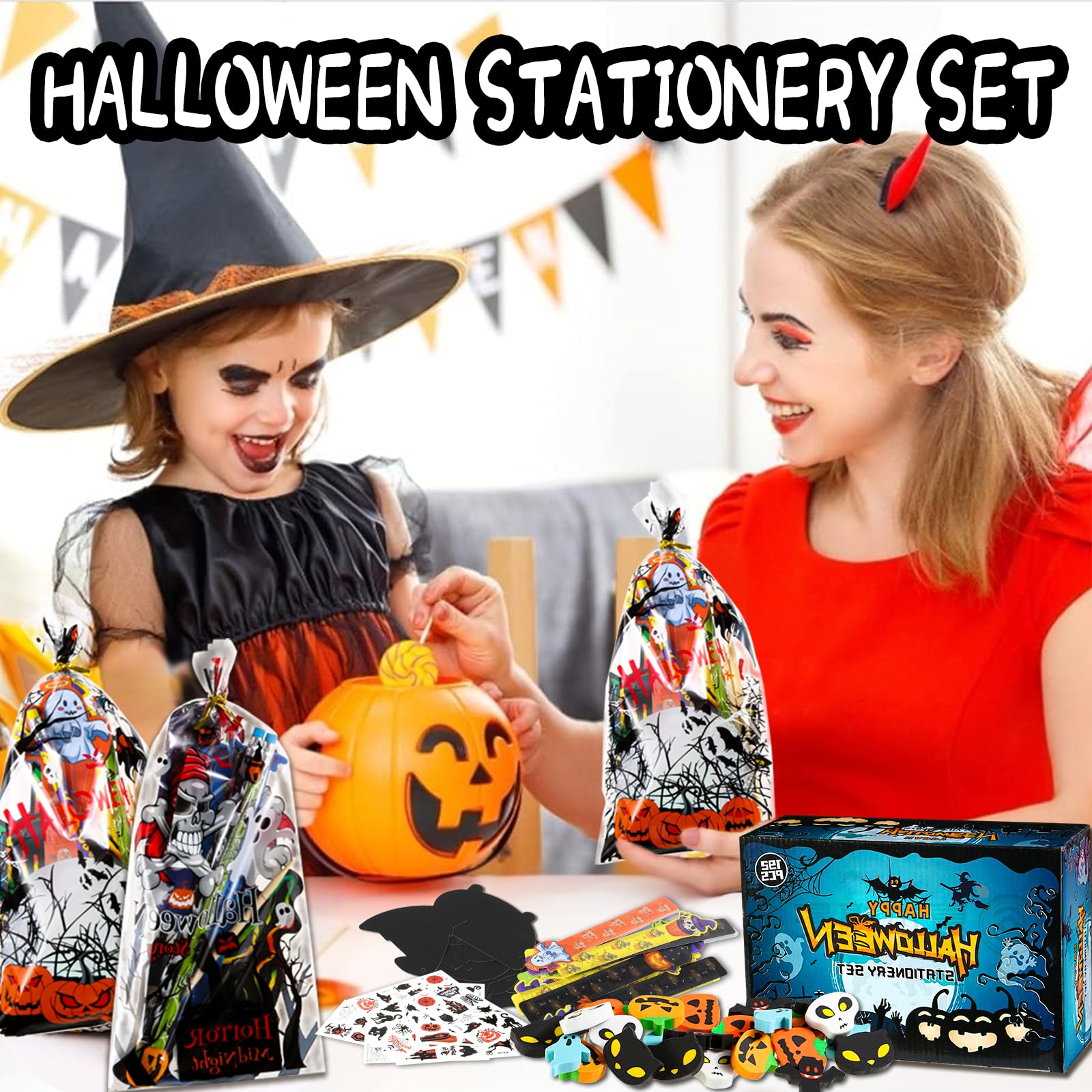 192Pcs Halloween Favors Stationery Gift Set, Trick or Treat Gifts for Kids, Halloween Party Favors for Kids Classroom Prizes Bulk Halloween School Supplies Goodie Bag Stuffers Fillers