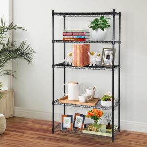 ZenStyle 5-Shelf Adjustable Storage Shelving Unit Heavy Duty Steel Organizer Wire Rack, Storage Rack with Leveling Feet for Kitchen Office Garage, 30" W x 14" D x 75" H, Black