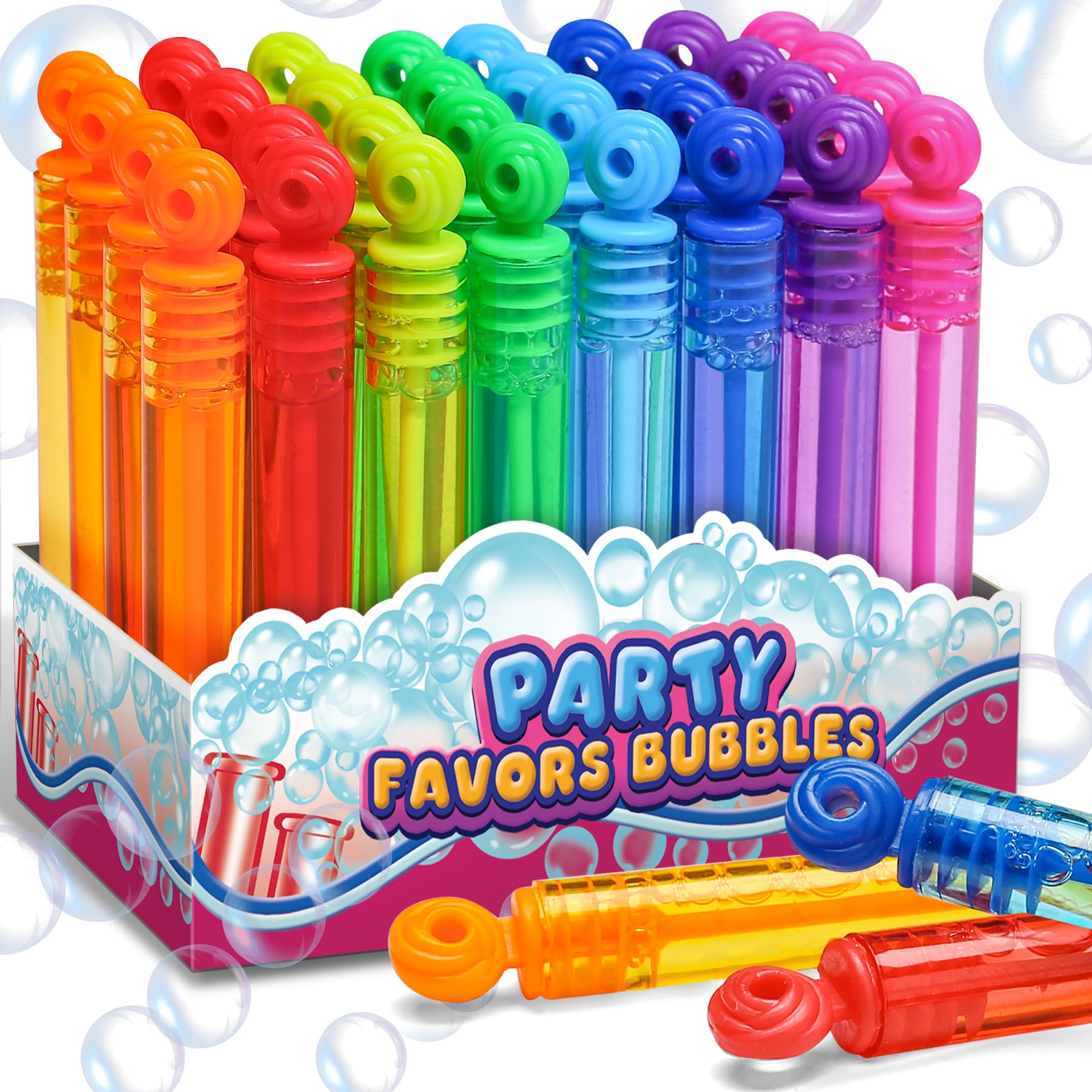 Goodie Bags Stuffers for Kids Party, 32 Pack Mini Neon Bubble Wands for Party Favors Supplies in Gift Box, Classroom School Reward, and Pinata Filler Toys, Birthday Decorations, Small Halloween Treats